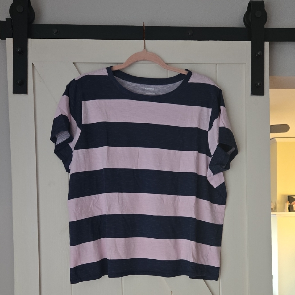 Sonoma Short Sleeve Striped Tee - Navy & Light Pink